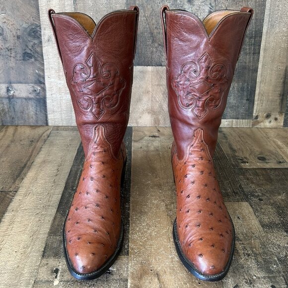 Lucchese Classics Handmade E176964 Ostrich Inlay Cowboy Boots Mens 10.5 EE - Picture 2 of 12